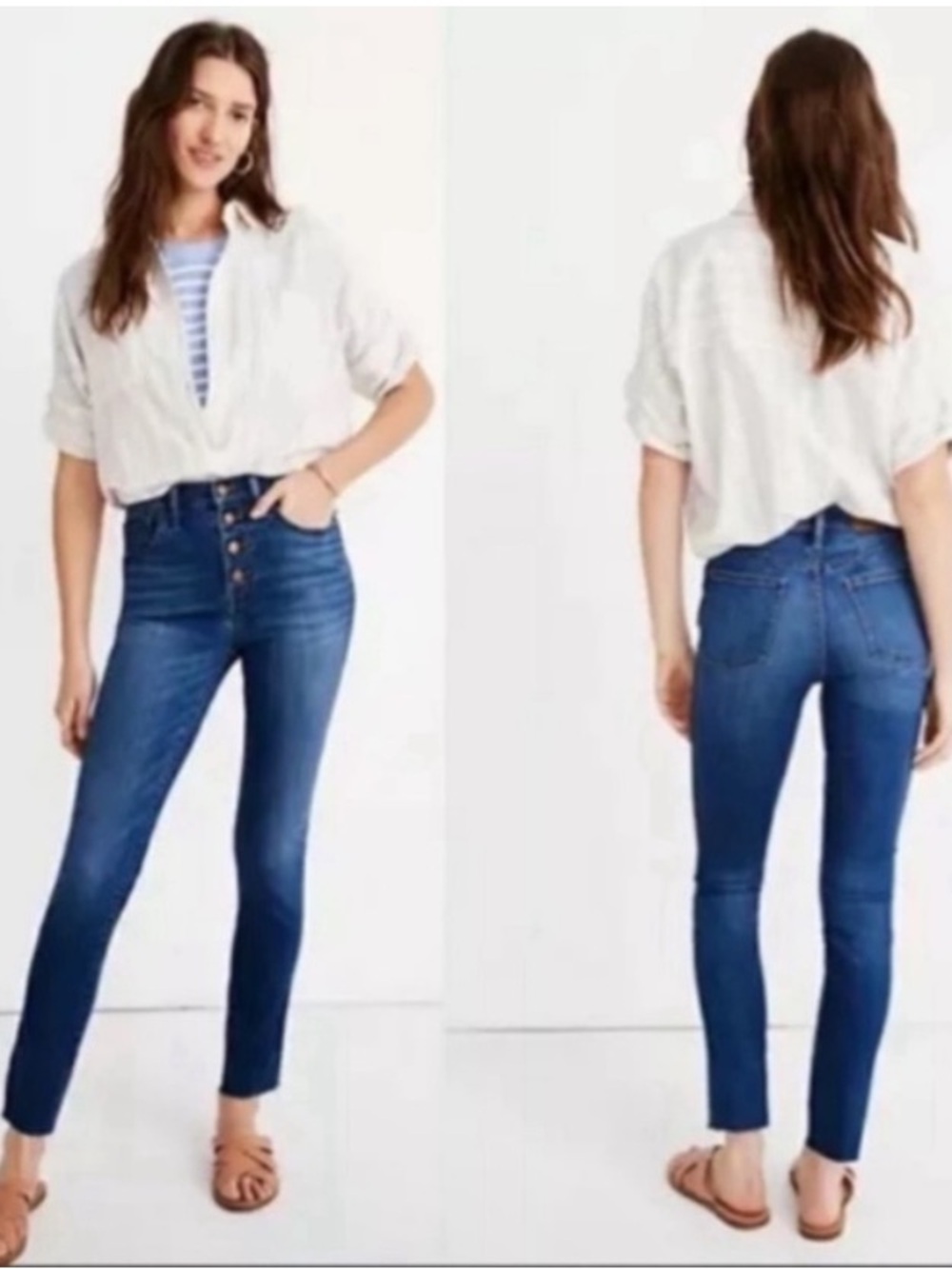 MADEWELL 10” High-rise Button Front Skinny Jeans Raw Hem size 25